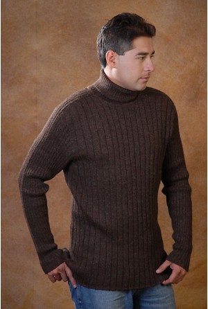Beige sweater with channeled high neck for man