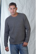 Gray sweater with thickly channeled round neck