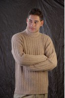 Channeled sweater with high neck made with mixed yarn
