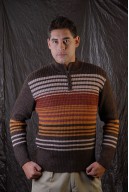 Channeled sweater with striped high neck and half zipper