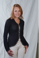 Black coat with crochet spray made with mercerized cotton