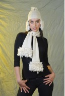 Scarf with high relief lines and folded fringes