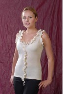 White V-formed-neck top with ruffles