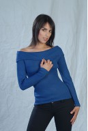 Buttonhole-neck sweater in blue jersey
