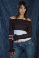Short crochet top with long sleeves and ruffles