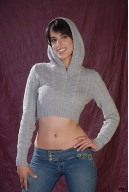 Short gray sweater with hood and braids