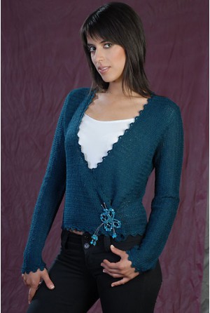 Turquoise double-breasted fantasy-looped coat